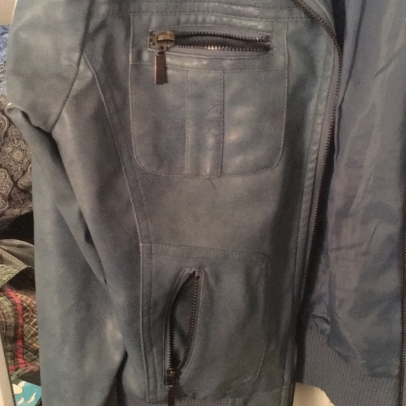 GREAT CONDITION Blue PU Leather Jacket! - Picture 5 of 8